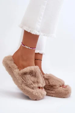 Damskie Futrzane Kapcie Beżowe Stepia