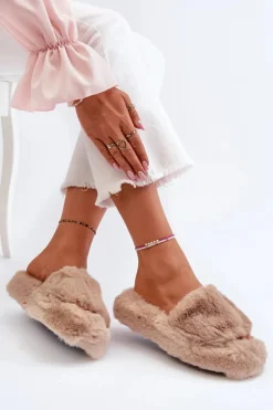 Damskie Futrzane Kapcie Beżowe Stepia