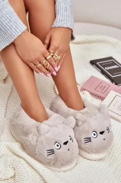 Damskie Futrzane Kapcie Kotki Beżowe Iriviane