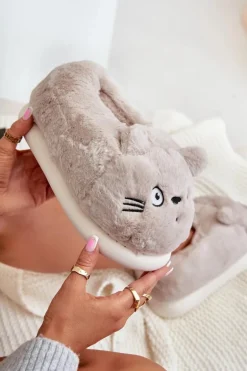 Damskie Futrzane Kapcie Kotki Beżowe Iriviane