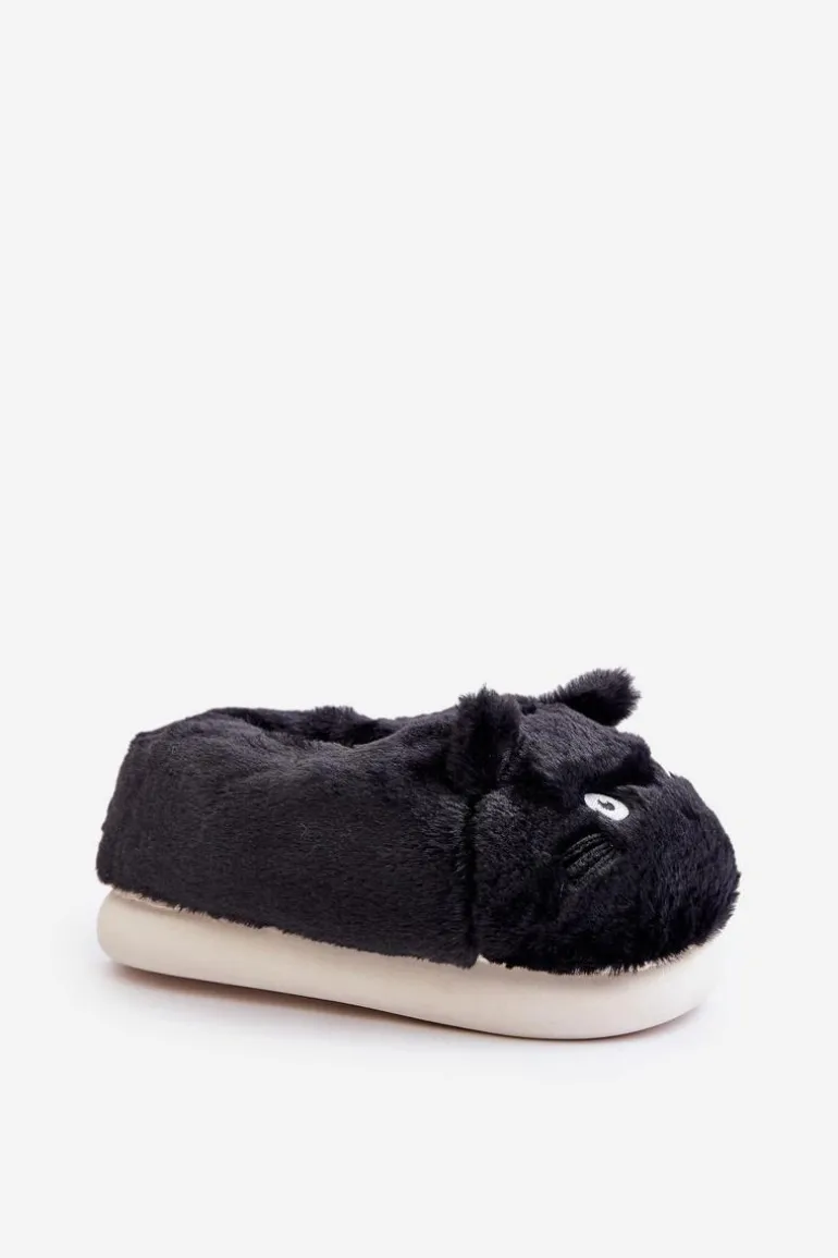 Damskie Futrzane Kapcie Kotki Czarne Iriviane