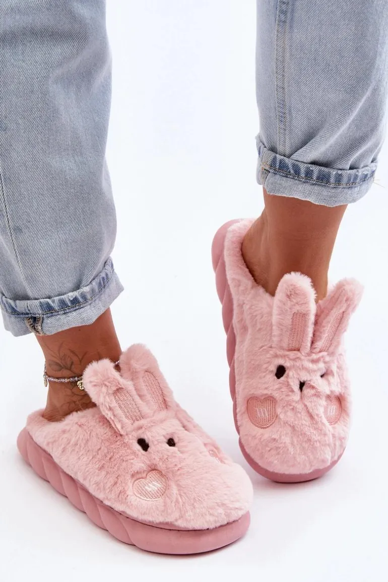 Damskie Futrzane Kapcie Z Króliczkiem Różowe Naveritte