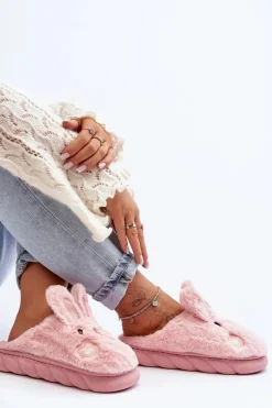 Damskie Futrzane Kapcie Z Króliczkiem Różowe Naveritte
