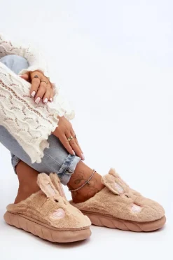 Damskie Futrzane Kapcie Z Króliczkiem Beżowe Naveritte