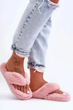 Damskie Futrzane Klapki Papcie Różowe Elma