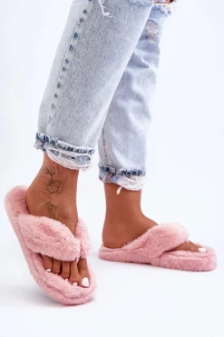 Damskie Futrzane Klapki Papcie Różowe Elma