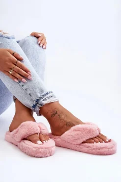 Damskie Futrzane Klapki Papcie Różowe Elma