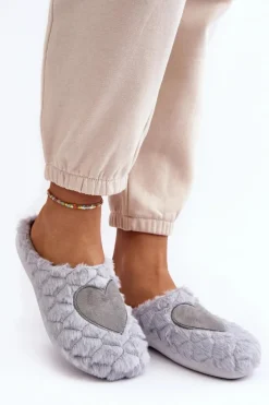 Damskie Futrzane Obuwie Domowe Kapcie Inblu EC000099 Szare
