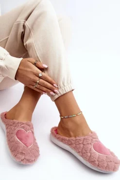 Damskie Futrzane Obuwie Domowe Kapcie Inblu EC000099 Różowe