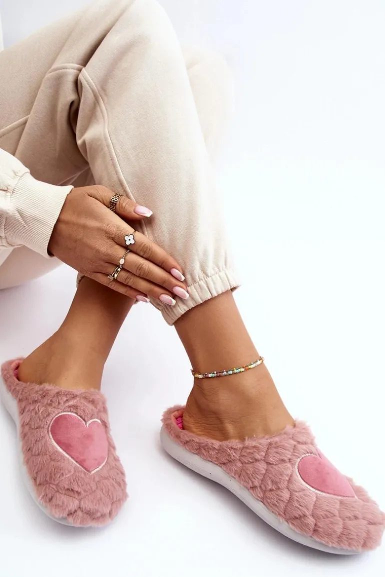 Damskie Futrzane Obuwie Domowe Kapcie Inblu EC000099 Różowe