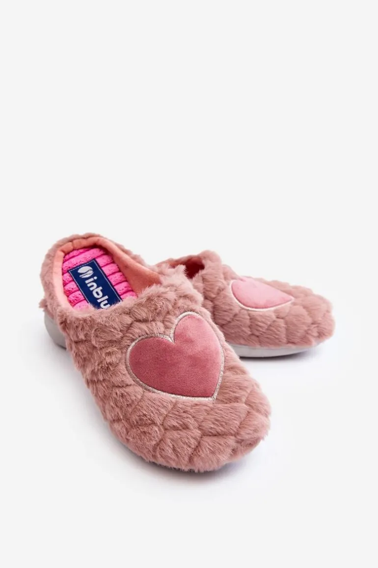 Damskie Futrzane Obuwie Domowe Kapcie Inblu EC000099 Różowe