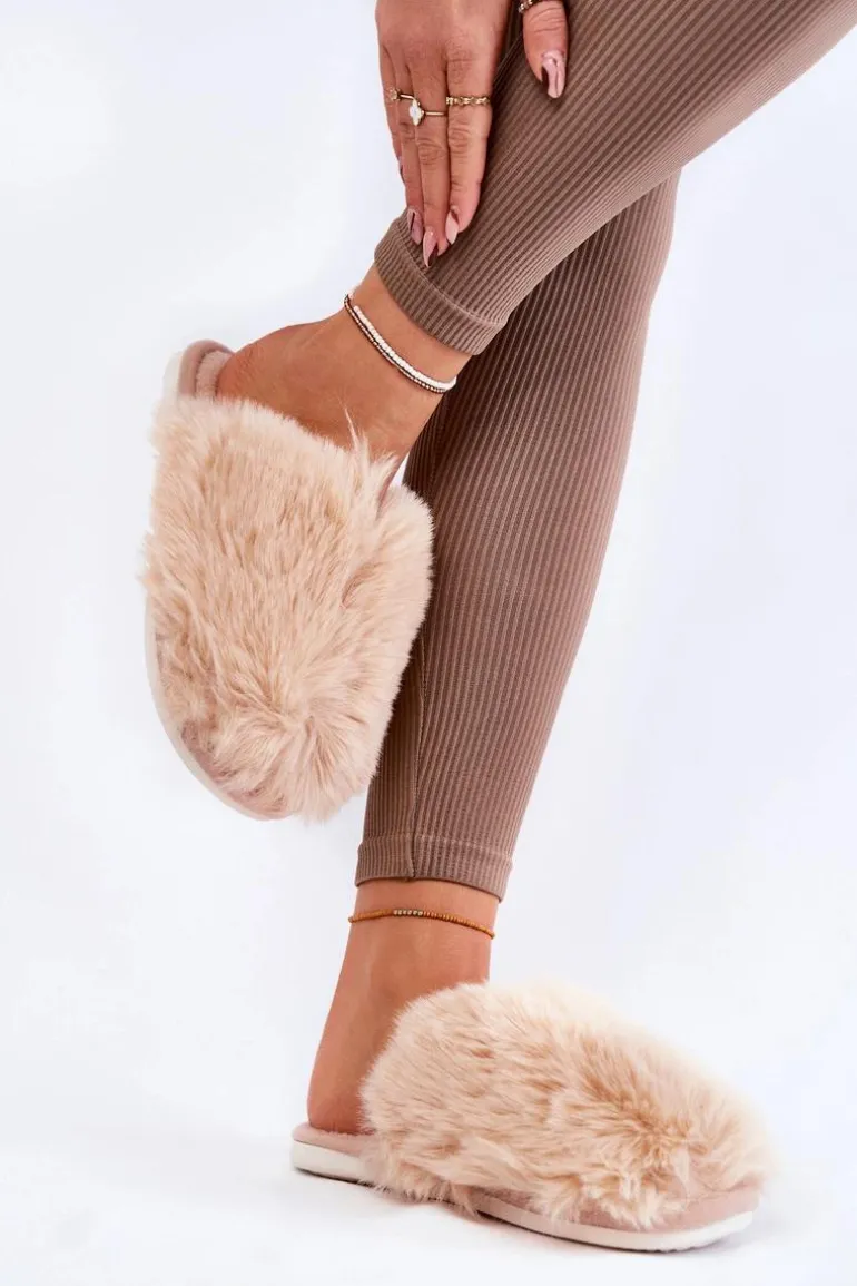 Damskie Futrzane Papcie Beżowe Sheryl