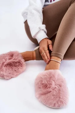 Damskie Futrzane Papcie Różowe Sheryl