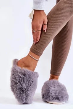 Damskie Futrzane Papcie Szare Sheryl