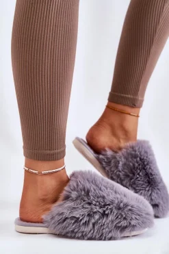 Damskie Futrzane Papcie Szare Sheryl