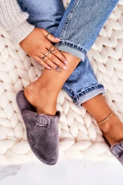 Damskie Futrzane Papcie Z Uszami Szare Hippo