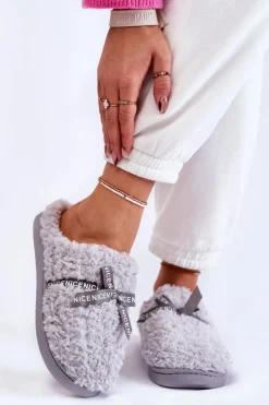 Damskie Futrzane Papcie Z Kokardką Szare Ryana