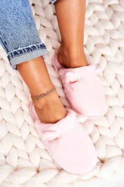 Damskie Futrzane Papcie Z Uszami Jasny Róż Hippo