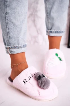 Damskie Futrzane Papcie z Królikiem I Marchewką Różowe Follow Me