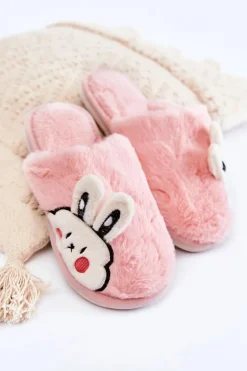 Damskie Futrzane Papcie Z Królikiem Jasnoróżowe Trisha
