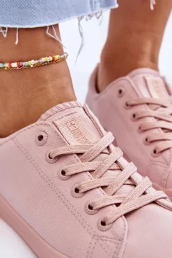 Damskie Gładkie Niskie Trampki Big Star LL274059 Różowe