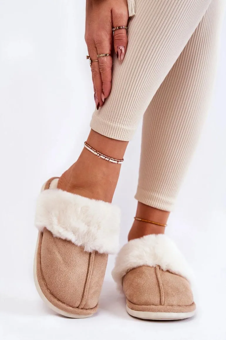 Damskie Gładkie Papcie Z Futerkiem Beżowe Morisea