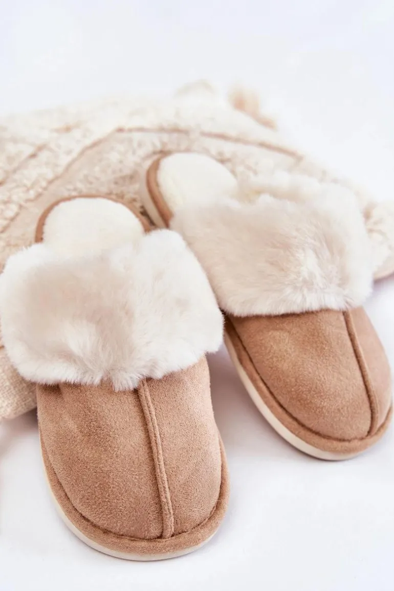 Damskie Gładkie Papcie Z Futerkiem Beżowe Morisea