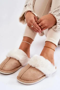 Damskie Gładkie Papcie Z Futerkiem Beżowe Morisea