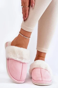 Damskie Gładkie Papcie Z Futerkiem Różowe Morisea