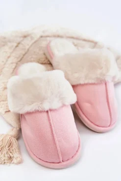 Damskie Gładkie Papcie Z Futerkiem Różowe Morisea