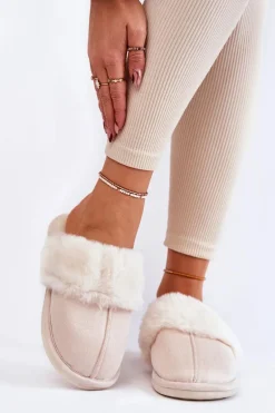 Damskie Gładkie Papcie Z Futerkiem Jasnobeżowe Morisea