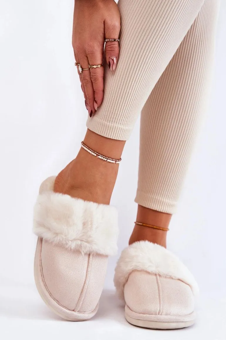 Damskie Gładkie Papcie Z Futerkiem Jasnobeżowe Morisea