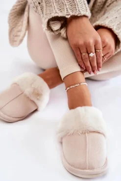 Damskie Gładkie Papcie Z Futerkiem Jasnobeżowe Morisea