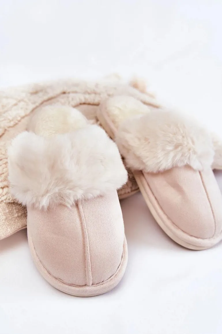 Damskie Gładkie Papcie Z Futerkiem Jasnobeżowe Morisea