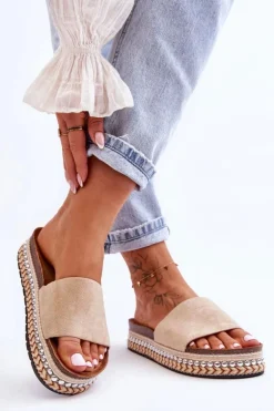 Damskie Gładkie Zamszowe Klapki Beżowe Hayen