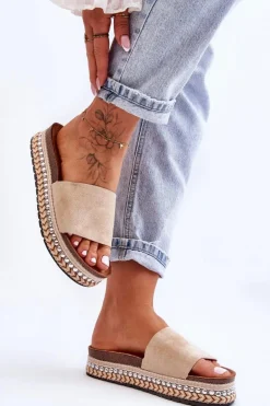 Damskie Gładkie Zamszowe Klapki Beżowe Hayen