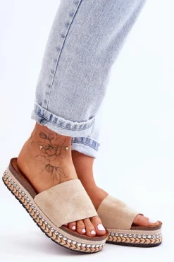 Damskie Gładkie Zamszowe Klapki Beżowe Hayen