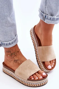 Damskie Gładkie Zamszowe Klapki Beżowe Hayen