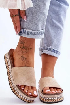 Damskie Gładkie Zamszowe Klapki Beżowe Hayen