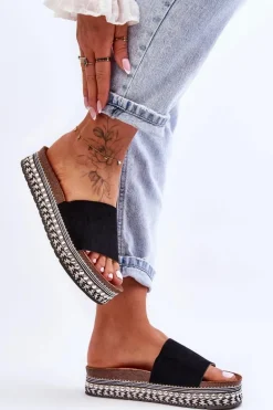 Damskie Gładkie Zamszowe Klapki Czarne Hayen