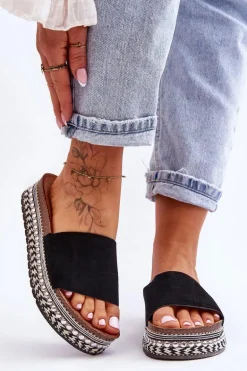 Damskie Gładkie Zamszowe Klapki Czarne Hayen