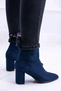 Damskie Granatowe Botki Na Słupku w Szpic Amaltea