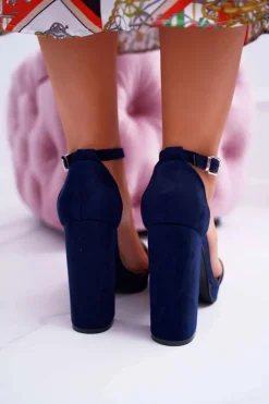 Damskie Granatowe Sandały Na Słupku Platforma Debora