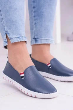 Damskie Granatowe Skórzane Tenisówki Bellara