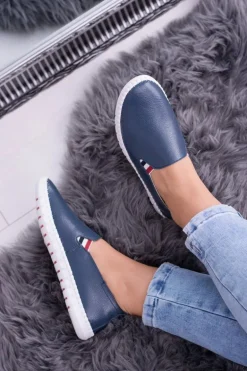 Damskie Granatowe Skórzane Tenisówki Bellara