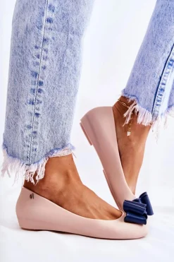 Damskie Gumowe Baleriny Z Kokardą Beżowe Florret