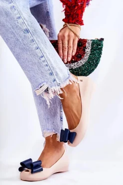 Damskie Gumowe Baleriny Z Kokardą Beżowe Florret