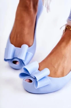 Damskie Gumowe Baleriny Z Kokardą Niebieskie Florret