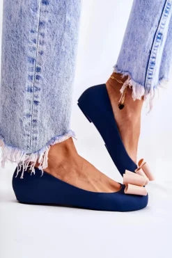 Damskie Gumowe Baleriny Z Kokardą Granatowe Florret