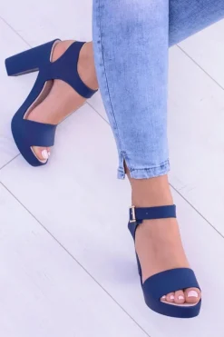 Damskie Gumowe Granatowe Sandały Na Słupku Meliski Viene